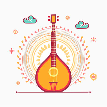 Mandolin with Decorative Mandala and Clouds