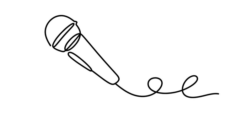Continuous single line drawing of a vocal microphone isolated on white background, Vector, illustration