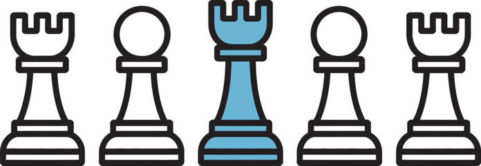 Rook Chess Piece Set in White Blue and Black Variations © DRISTY