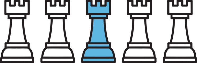Four Rook Chess Pieces Set in White Blue and Black Colors Vector © DRISTY