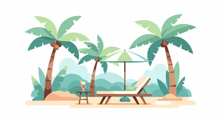 Obraz premium Tropical Beach Paradise with Palm Trees and Lounge Chair.