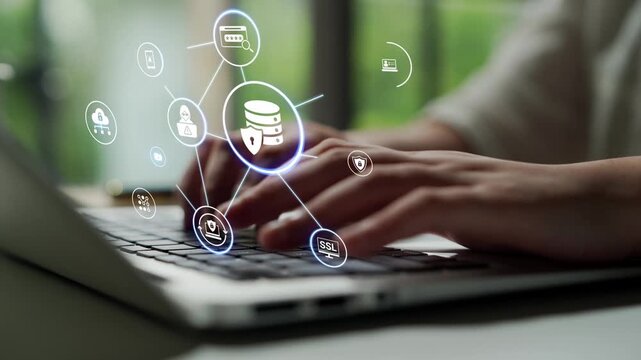Data privacy and cyber security icons show encryption, data privacy safeguards, and cyber security defense. Data privacy ensures cyber security protection and access control. Funnel