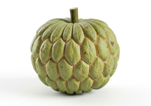 A green sugar apple isolated on white background, also known as sweetsop