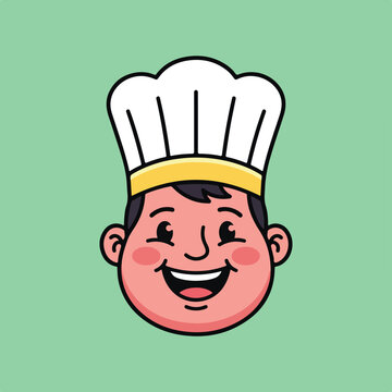 Cute cartoon chef boy avatar with happy expression and white toque hat.