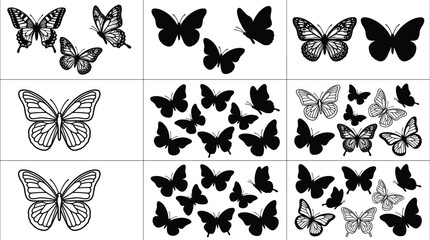 Butterfly silhouette and outline vector collection with flying insect sets for decorative nature design projects © MDSHAHIDUL