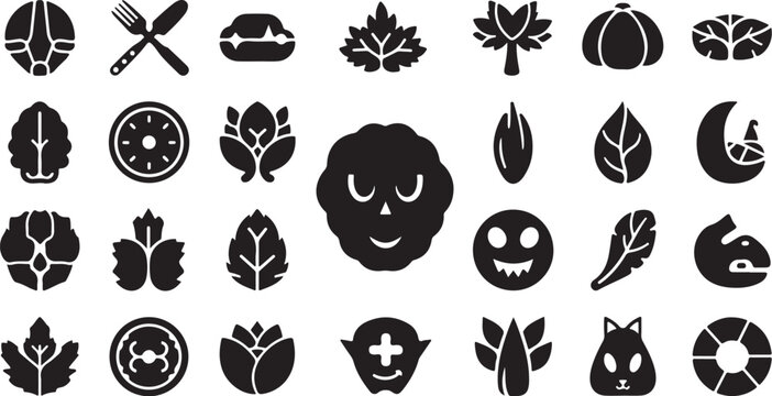 Food and vegetable icons set for healthy diet with vegetable