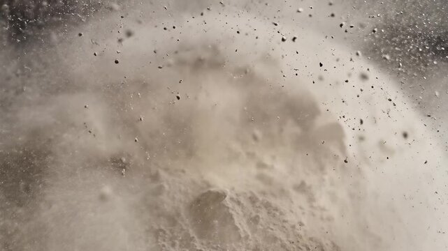 Abstract macro explosion of colorful powder and dust particles.