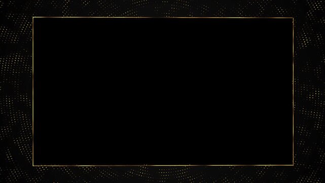 Black gold glitter frame dotted particle border, empty center space, luxury decorative style. award videos, wedding invites, gala titles, premium promos, festive greetings, elegant overlays.