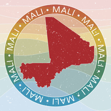Vintage Mali Round Logo. Distressed wave stripes Country badge with grunge scratch texture. Mali Retro Map Emblem. Vector Illustration.