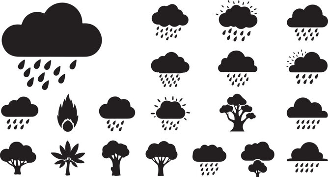 Set of weather and rain icons collection with meteorology