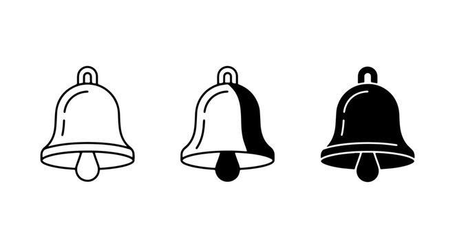 Bell Icon Set Black And White Vector