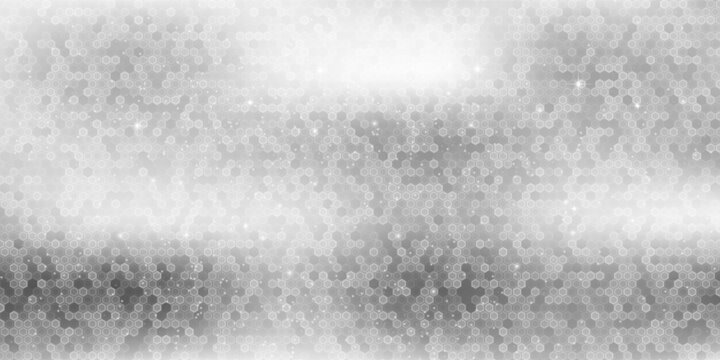 Silver mosaic disco ball background with white mirror glitter and light spots texture. Shiny grey tones sequin pattern. Festive fashion decoration. Glam sparkle Christmas wall. Vector illustration.
