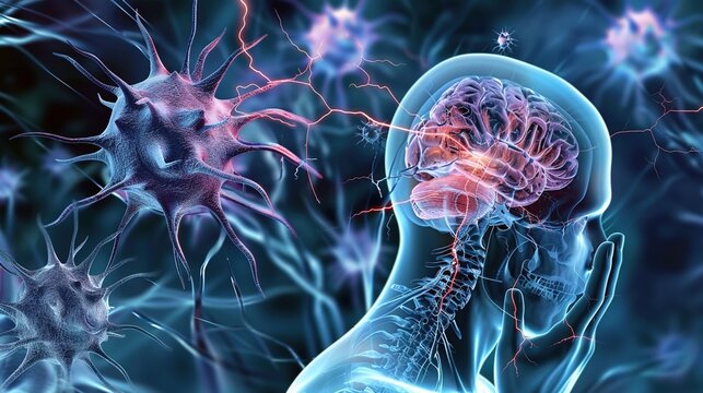 Meningitis medical educational concept, inflammation of meninges membrane around brain and spinal cord, bacterial viral infectious disease, human nervous system pathology, 