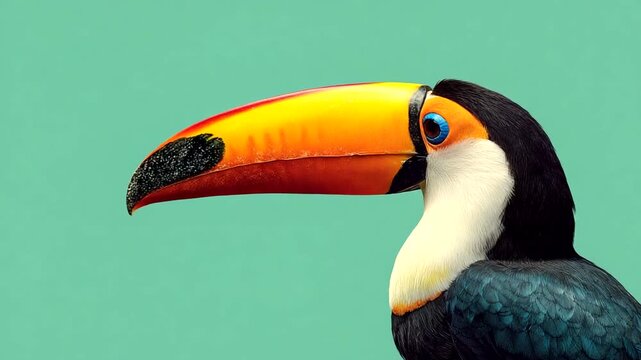 Colorful toucan perched against a vibrant background