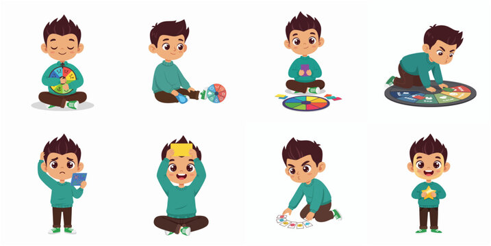 Little Boy Learning About Emotions and Feelings with Educational Tools Illustration Set