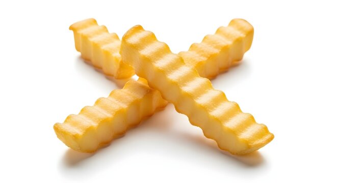 Crinkle Cut French Fries on White Surface Offering Versatile Culinary Stock Food Option for Fast Food and Restaurant Menu Designs between 100 and 150