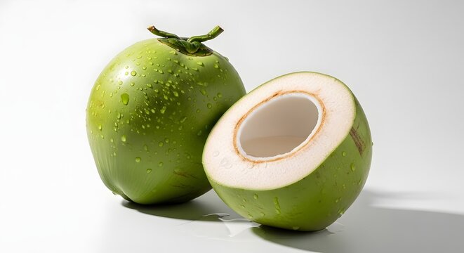 Fresh Green Coconuts Ready to Drink Healthy Summer Tropical Refreshment Natural Coconut Water Vegan Food Organic Fruit Still Life