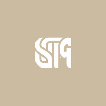 Modern STG Logo Design White on Beige Background.