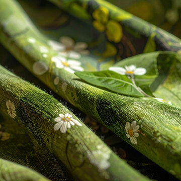 Tecido floral com estampa de margaridas