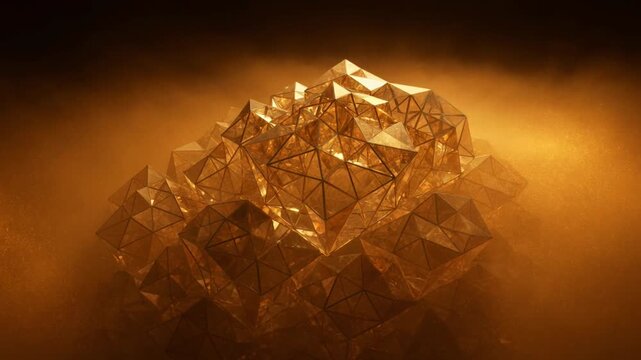 Luminous Golden Crystals: Geometric Abstract Mountain Structure