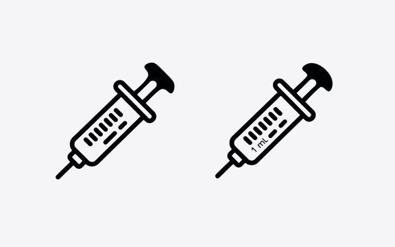 syringe icon illustration thin line vector graphic isolated on white background, simple healthcare symbol representing vaccine injection medical treatment and hospital procedure in modern outline ....