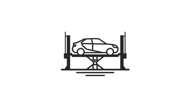 Car on professional hydraulic lift in auto repair garage