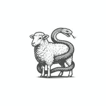 Snake wrapped around sheep logo icon vector illustration