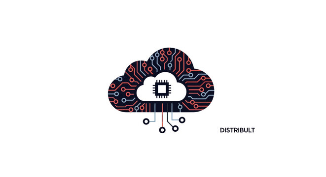 Cloud computing logo with circuit board and processor chip