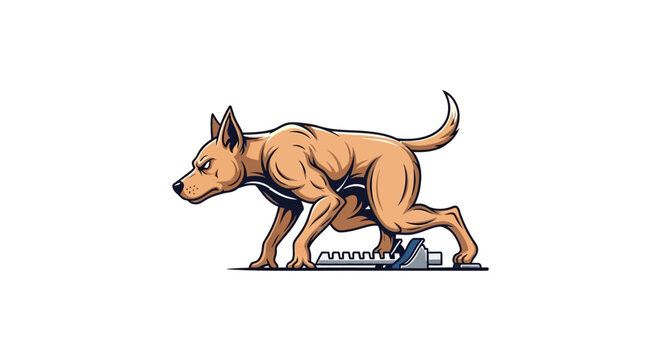 Muscular dog in starting position ready to run.