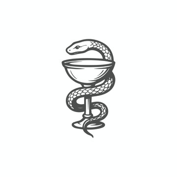Snake wrapped around a glass logo icon vector illustration