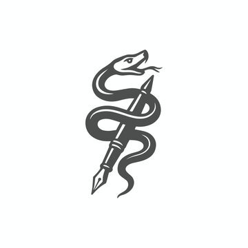Snake wrapped around pen logo icon vector illustration
