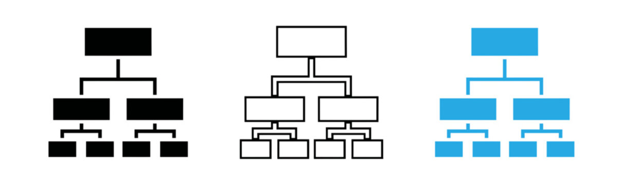 Hierarchical diagram set black white and cyan variations