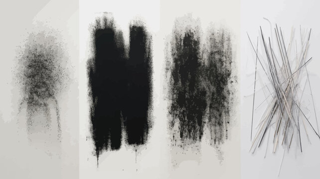 Set of four distinct charcoal and graphite drawing marks on white paper.