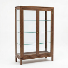 Obraz premium Empty trophy display furniture rectangular glass cabinet with wooden frame contemporary design