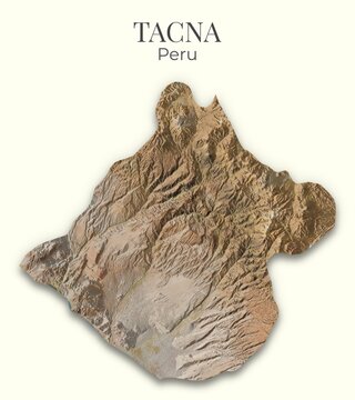 Tacna, Peru Relief Map. Hillshaded physical map. Shaded Terrain illustration of Tacna, Peru. Elements of this image derrived from NASA imagery and SRTM dataset.