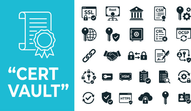Certificate vault icons illustrate secure digital document storage.