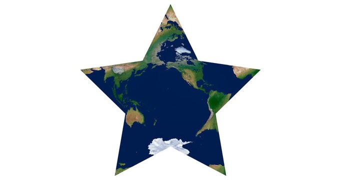 World Map. Berghaus star projection animation. High detail physical map. Longitude rotation for education and dramatic displays.