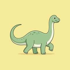 Fototapeta premium Cute cartoon green dinosaur walking on light background.