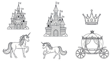 Unicorn Running Near Castle Crown Carriage. © ghina