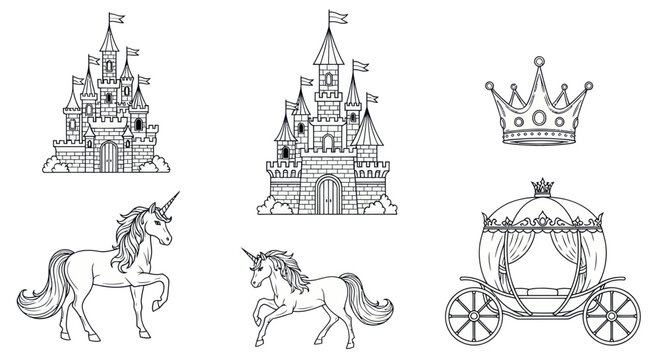 Unicorn Running Near Castle Crown Carriage.