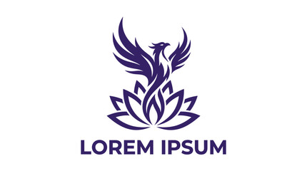 Fototapeta premium Elegant Phoenix Rising Above Lotus Flower Logo Design.