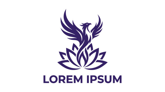 Elegant Phoenix Rising Above Lotus Flower Logo Design.