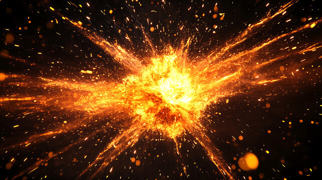 Flying sparks, glowing embers, fire particles