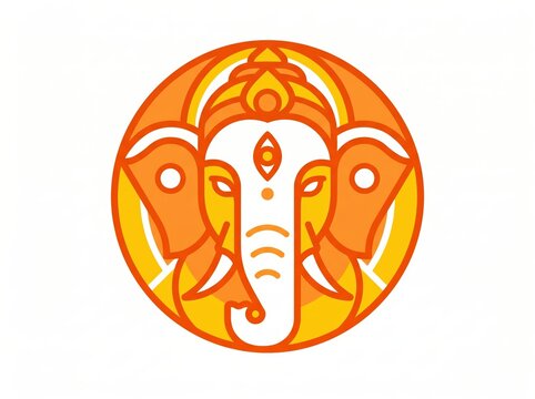 Ganesha line art illustration in circular frame hindu deity symbol