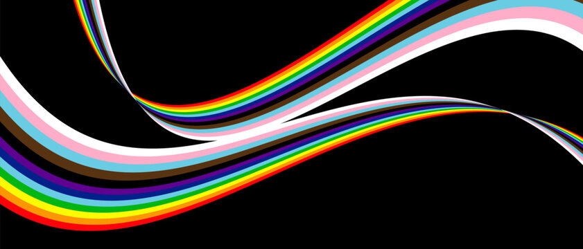 LGBTQ+ Progress Pride rainbow waves background with copy space. Vector EPS 10