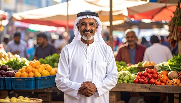 Middle Eastern man at fruit market.