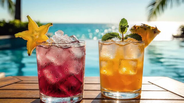 Two refreshing cocktails by the pool on a sunny day 1.