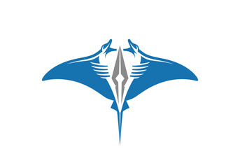 Obraz premium Abstract geometric design featuring blue ray creatures and a central spear