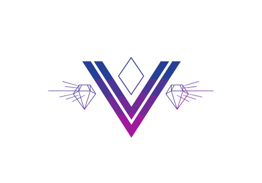 Abstract geometric design with diamonds and a letter v on white background