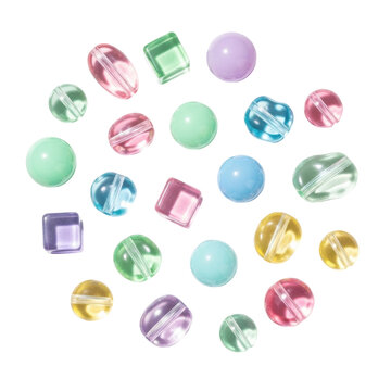 Assorted Colorful Pastel Beads in Various Shapes for Jewelry Making and DIY Crafts Isolated on White Background
